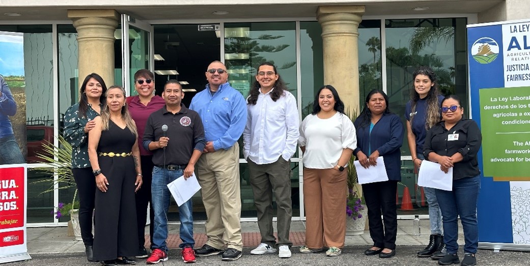 California Labor Commissioner Lilia García-Brower (third from the left) hosted the press conference with other state agencies and community-based organizations.